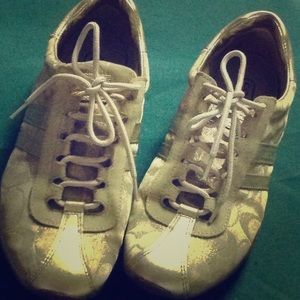 Gold and tan Coach sneakers